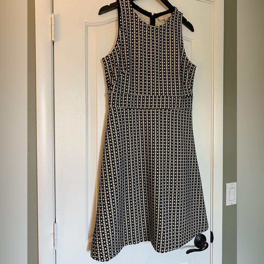 Loft Black/Cream A-line dress, Size 8
